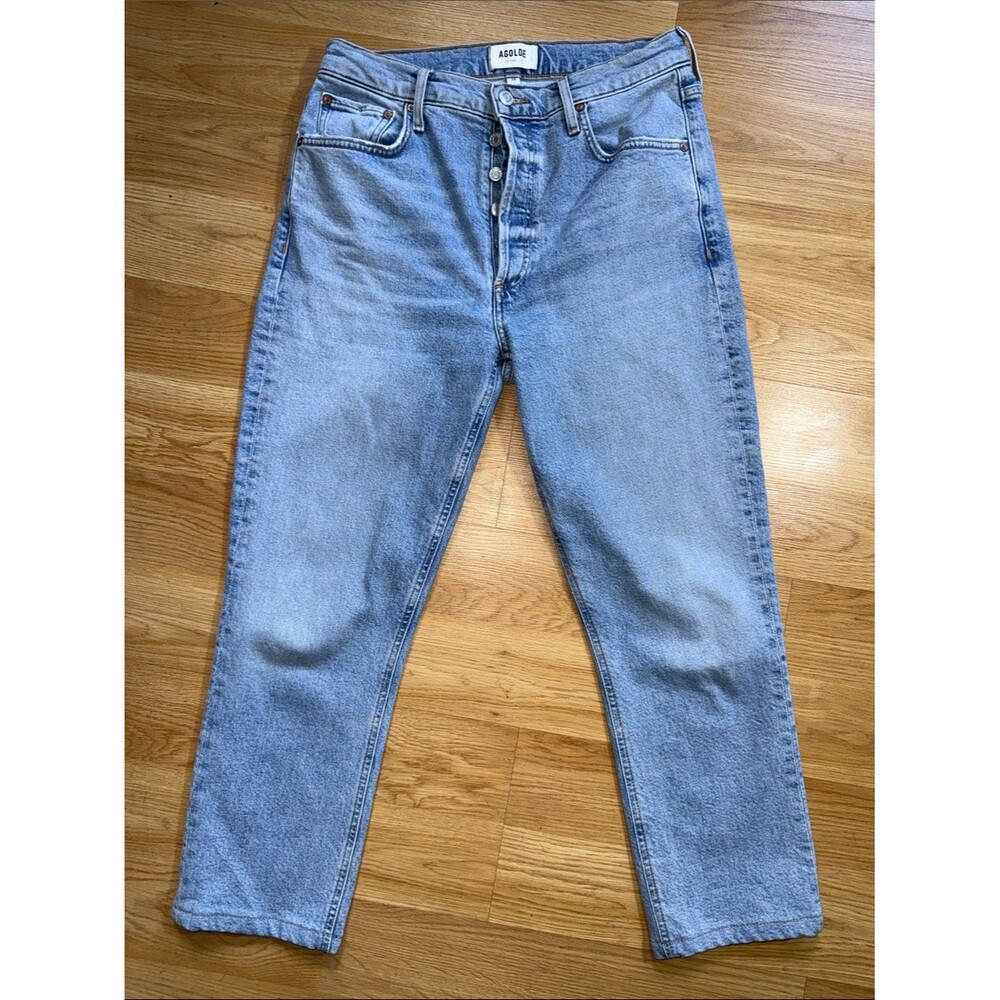 AGOLDE Light Blue Classic Straight Cropped Jeans Size 28 100% cotton button fly